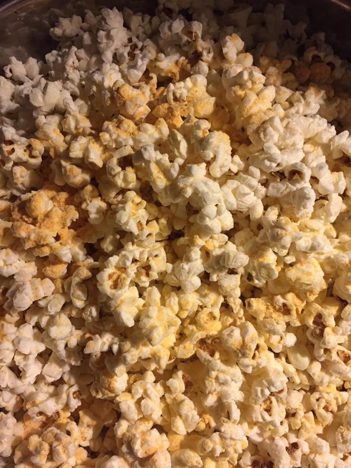 Nacho Mama seasoned popcorn made with Nacho Mama Dip Mix